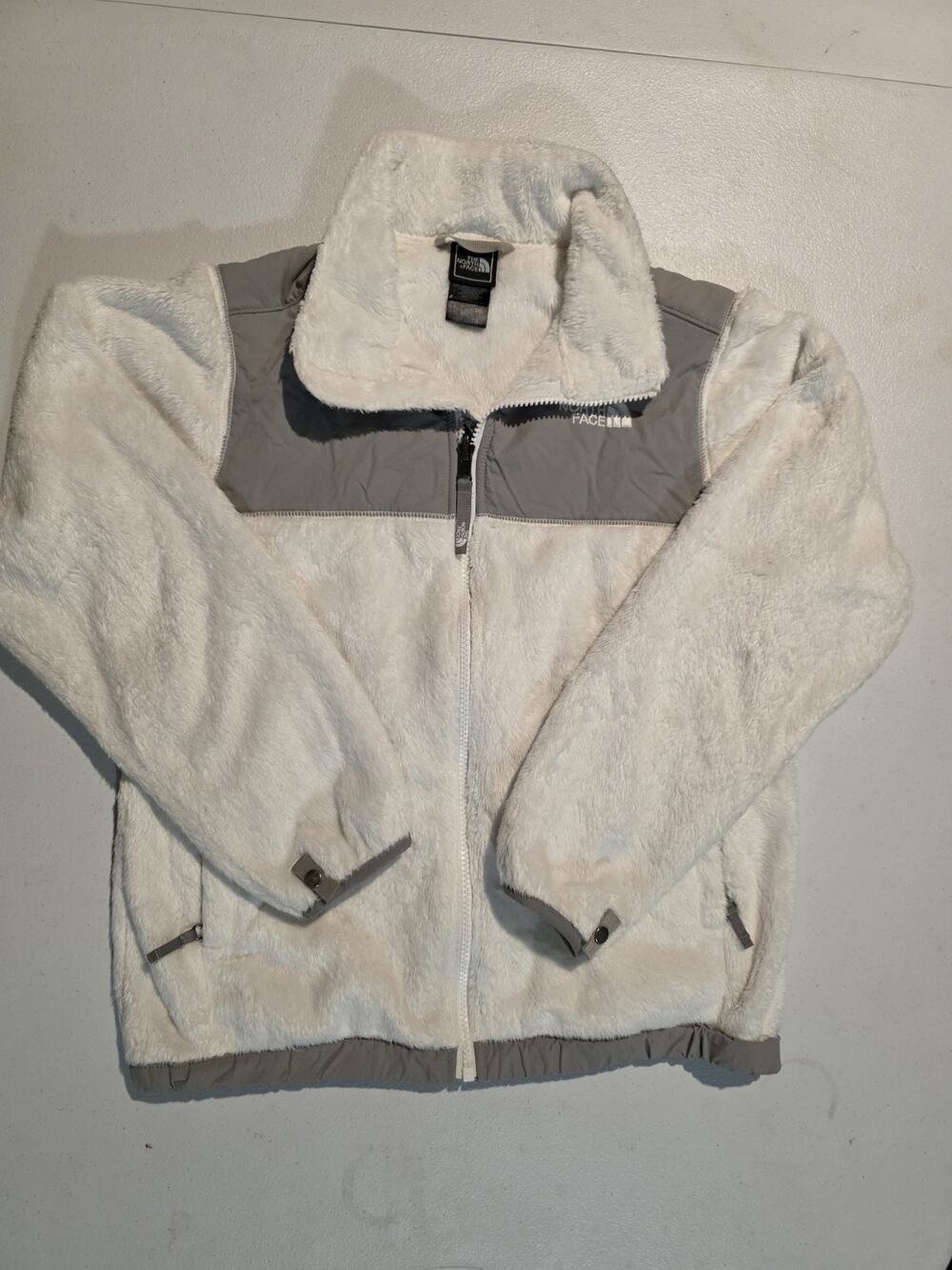 The North Face Denali Fleece Jacket Youth Girls L 14/16 White Gray Full Zip